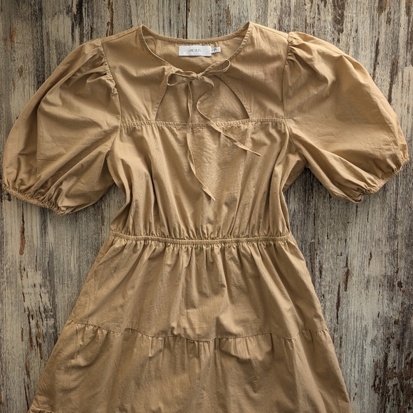 Greylin Poplin Tiered Cotton Midi Dress Camel Women's Small - Picture 4 of 9